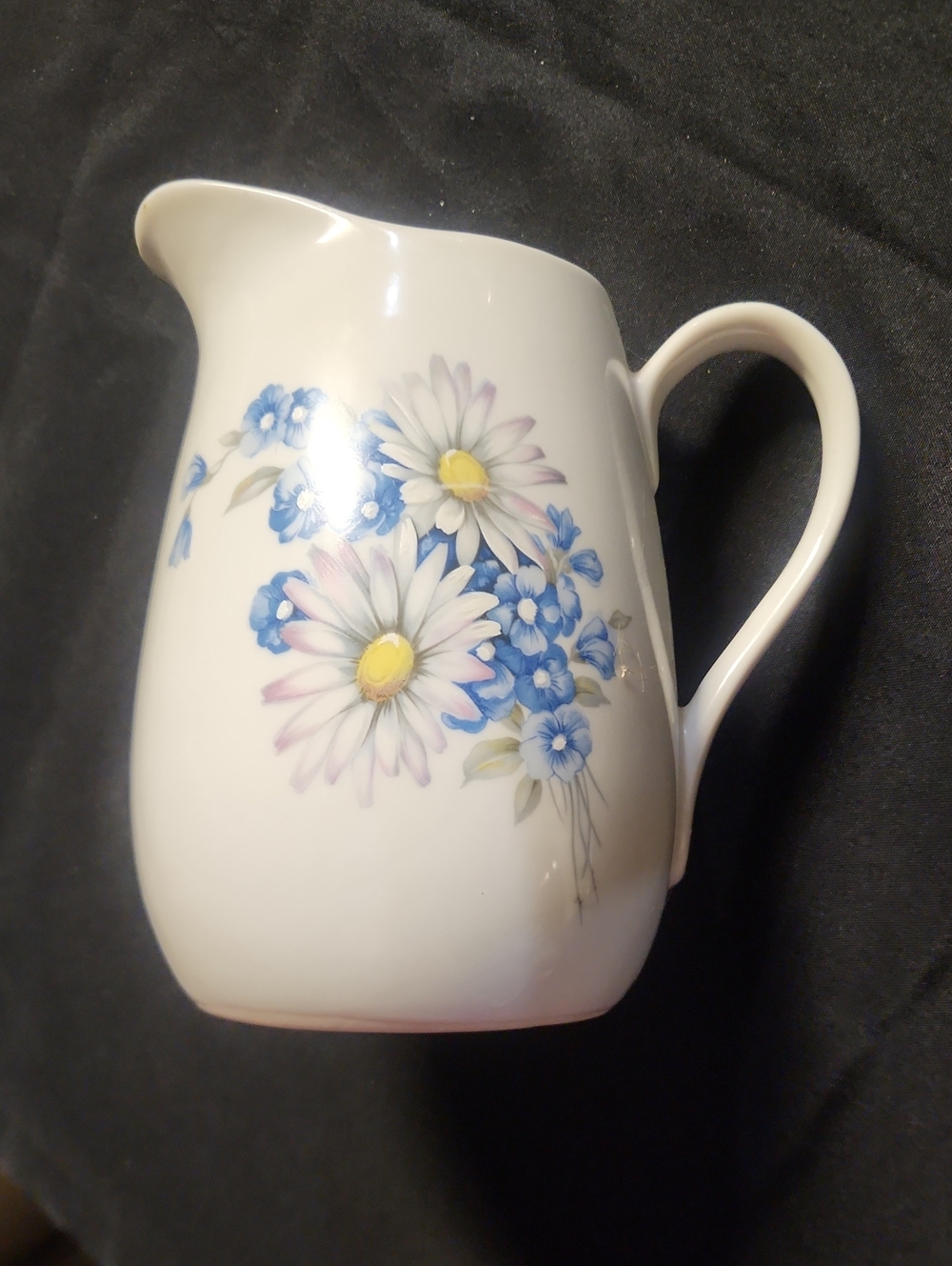 White Ceramic Pitcher with Blue Floral Design